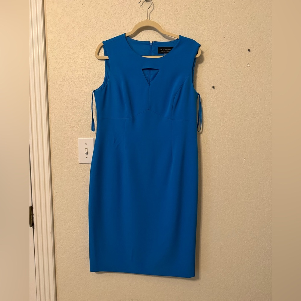 Evan Picone Blue Sleeveless V-neck Sheath Dress for Work